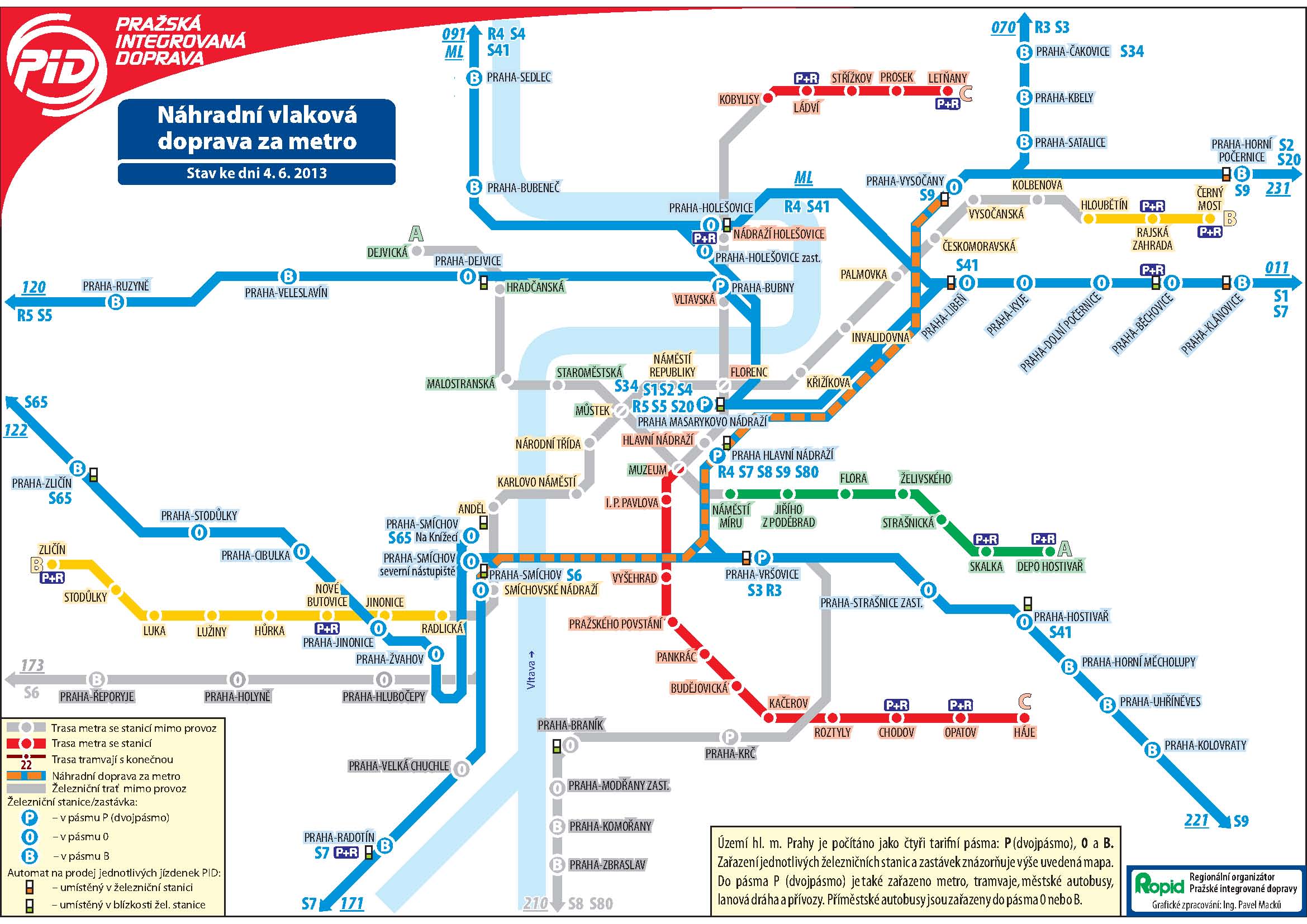 Náhradní vlaková doprava za metro - schéma