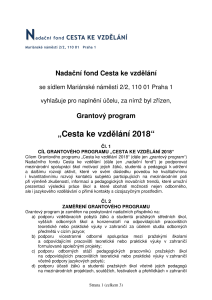 2018 Grantový program Cesta ke vzdělání