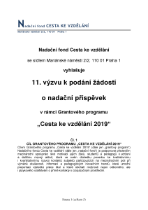 Vyhlášení 11. výzvy k podání žádosti o nadační příspěvek Nadačního fondu Cesta ke vzdělání