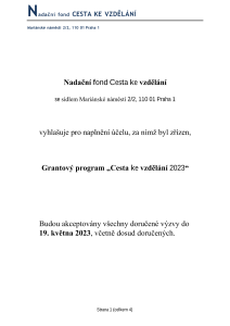 Grantový program Nadační fond Cesta ke vzdělání 2023