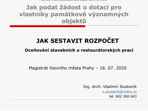 prezentace památky - Jak sestavit rozpocet 2021