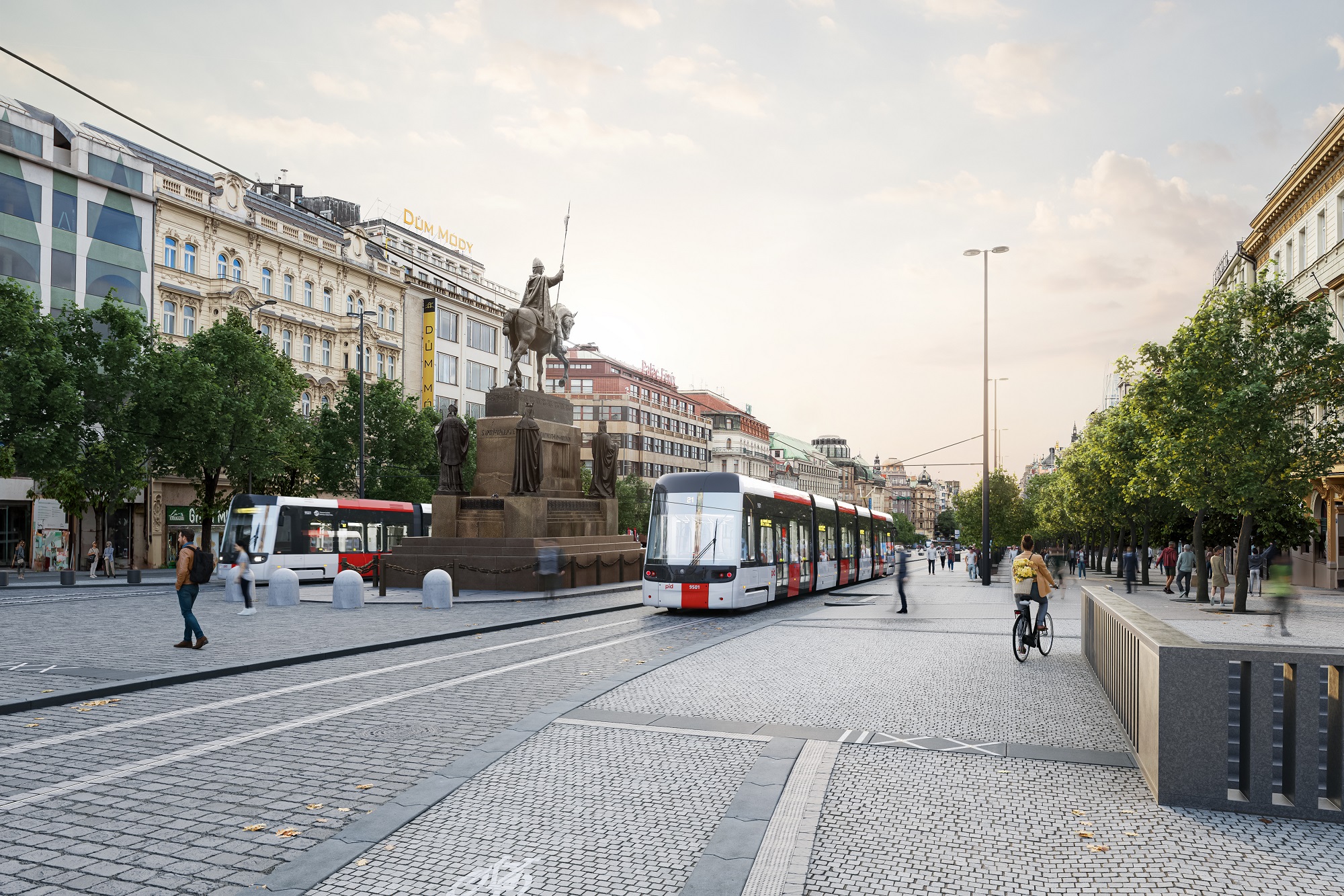 Vizualizace tramvajové trati na Václavském náměstí