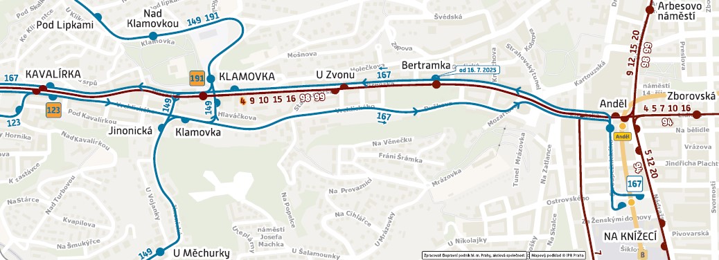 Plzeňská - provoz linek MHD od 12. července do 29. srpna 2025