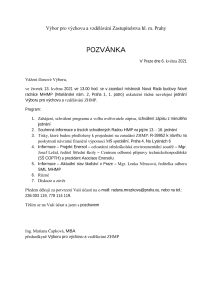 Pozvánka na jednání výboru, které se koná dne 13. 5. 2021