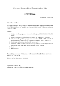 Pozvánka na jednání výboru, které se koná dne 7. 10. 2021