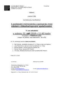 Tisková konference k podepsání memoranda o spolupráci mezi městem a bikesharingovými společnostmi