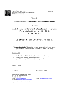 Tisková konference k představení programu Evropského týdne mobility 2018 a Dne bez aut
