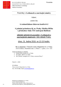 Mimořádná tisková konference ohledně městských pozemků v Letňanech a souvisejících záměrech v této oblasti Prahy