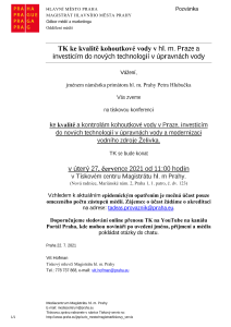 Tisková konference ke kvalitě kohoutkové vody v hl. m. Praze a investicím do nových technologií v úpravnách vody