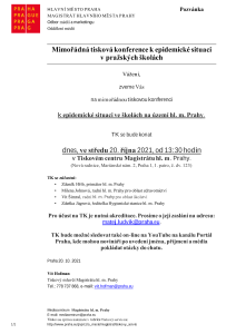 Mimořádná tisková konference k epidemické situaci v pražských školách