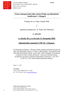 Účast zástupců hlavního města Prahy na klimatické konferenci v Glasgow