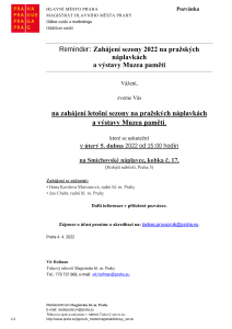 Reminder: Zahájení sezony 2022 na pražských  náplavkách a výstavy Muzea paměti