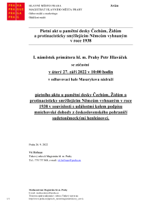 Pietní akt u pamětní desky Čechům, Židům  a protinacisticky smýšlejícím Němcům vyhnaným  v roce 1938