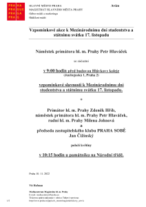 Vzpomínkové akce k Mezinárodnímu dni studentstva a  státnímu svátku 17. listopadu