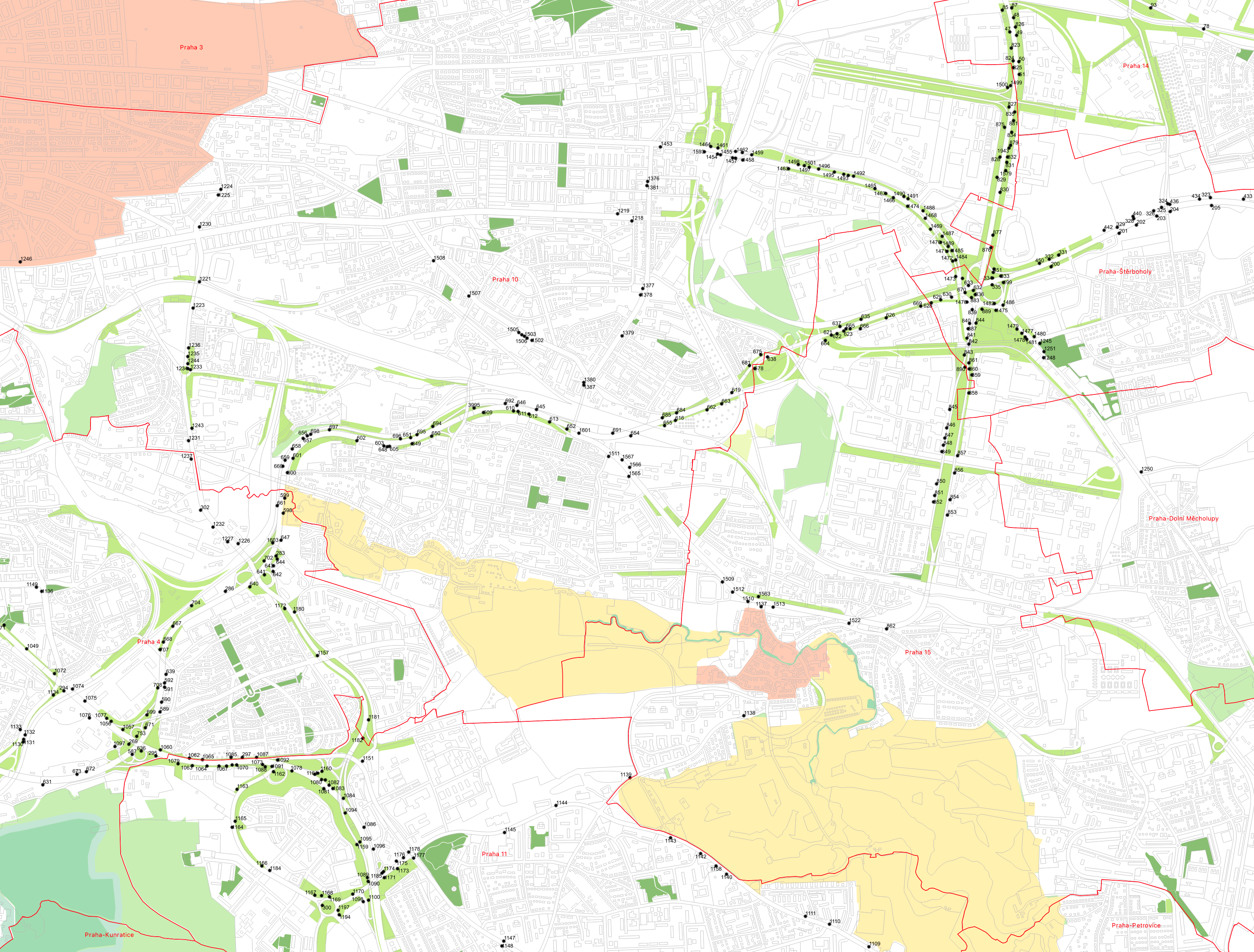 Mapa s umístěním nosičů v ploše s omezením