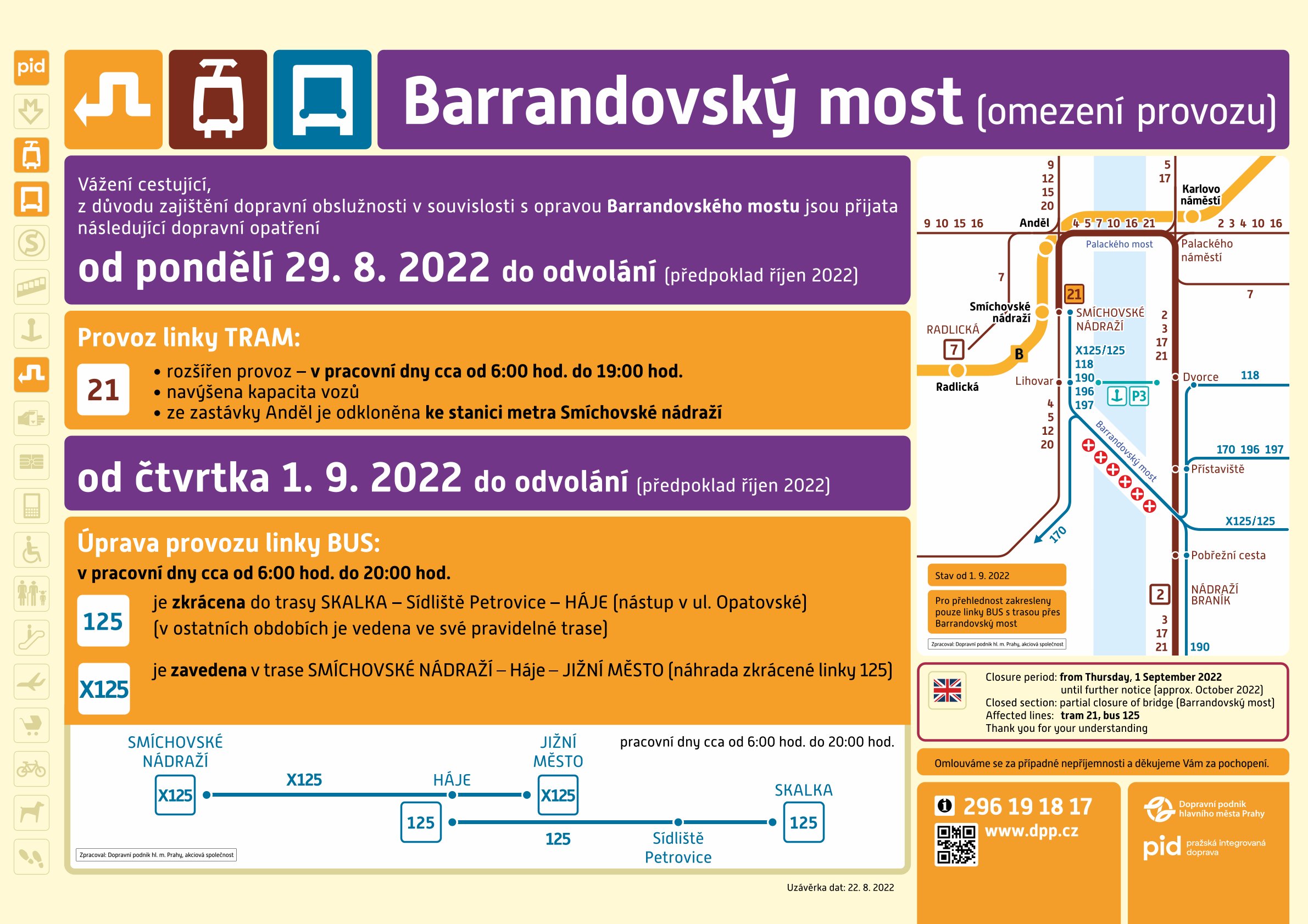 Opatření v provozu hromadné dopravy v souvislosti s rekonstrukcí Barrandovského mostu