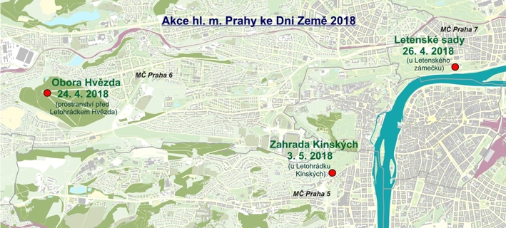 Informačně-vzdělávací akce hl. m. Prahy ke Dni Země 2018, orientační mapa
