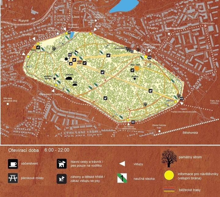 Obora Hvězda - orientační mapa parkové části, 720 pxl