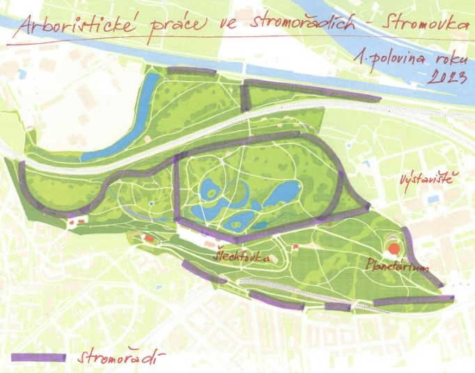 Arboristické práce ve Stromořadích v parku Stromovka – II. etapa, or.mapka