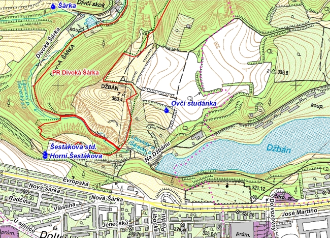 mapa okolí studánek - Ovčí studánka, 650 pxl