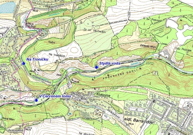 mapa okolí studánky - studánka Stydlá voda, 650 pxl.