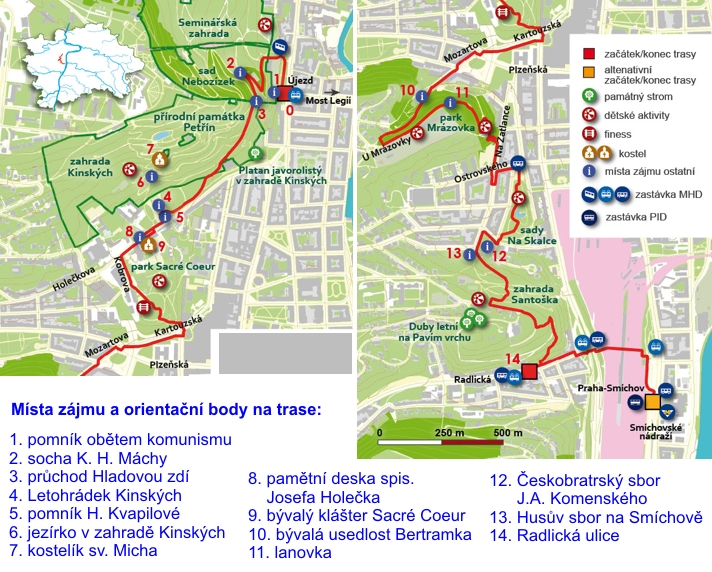 trasa č.2 - Petřín - Smíchov, orientační mapa (712 pxl)