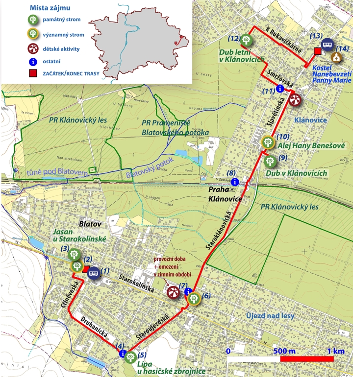trasa č.13 - Újezd n.Lesy- Klánovice v.2019, orientační mapa (720pxl)